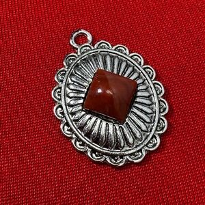 Art Deco Carnelian Bezel Silver‎ Tone Pendant Western